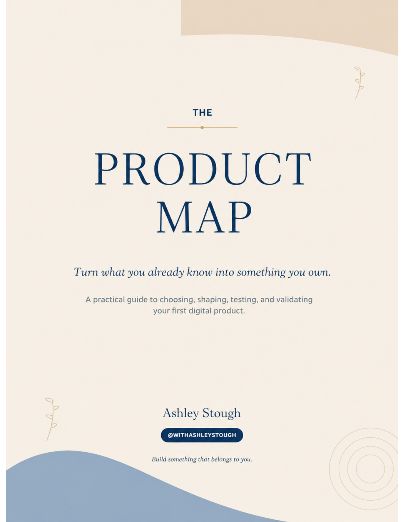 Cover of The Product Map, a fillable workbook by Ashley Stough for choosing and testing a digital product idea.